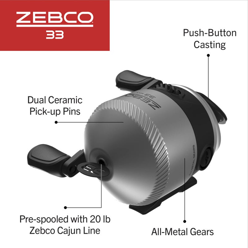 Zebco 33 MAX Spincast Fishing Reel, Size 60 Reel, Right or Left-Hand Retrieve, 20-Pound Zebco Cajun Line, Graphite Frame, Silver/Black - Image 4
